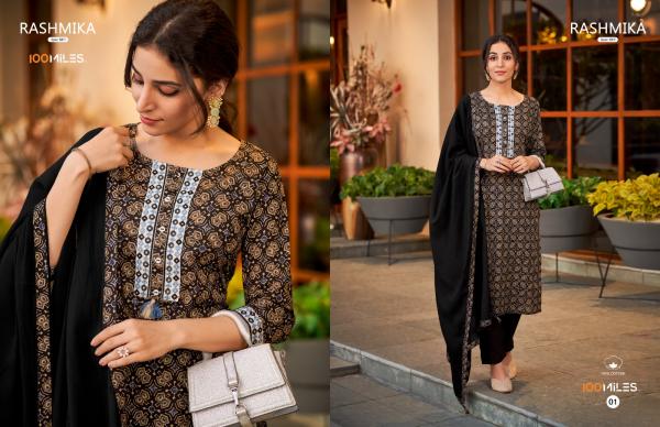 100 Miles Rashmika Fancy Cotton  Kurti With Bottom Dupatta Collection